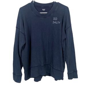 Aerie Blue Stay Salty Pullover Beach Terry Crewneck Sweatshirt